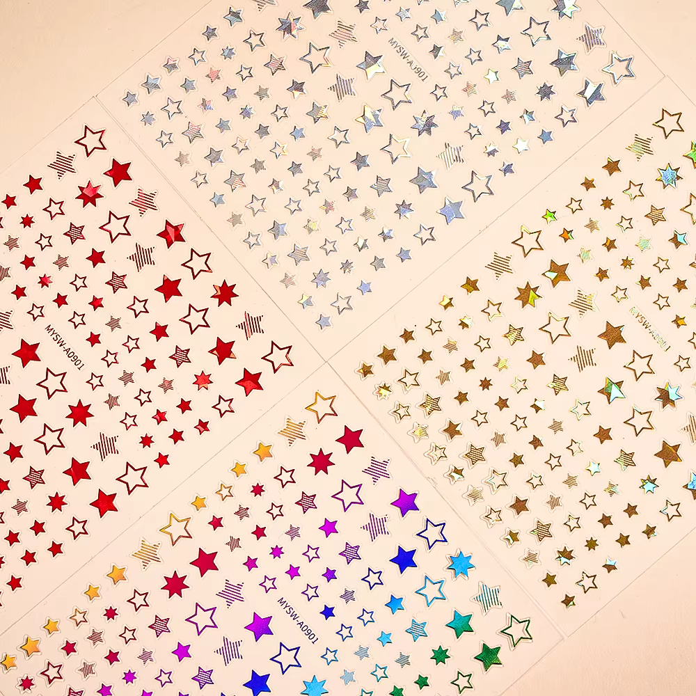 Ensemble d'autocollants étoiles 3D pour Nail Art, décalcomanies or/argent/or Rose, autocollants étoi
