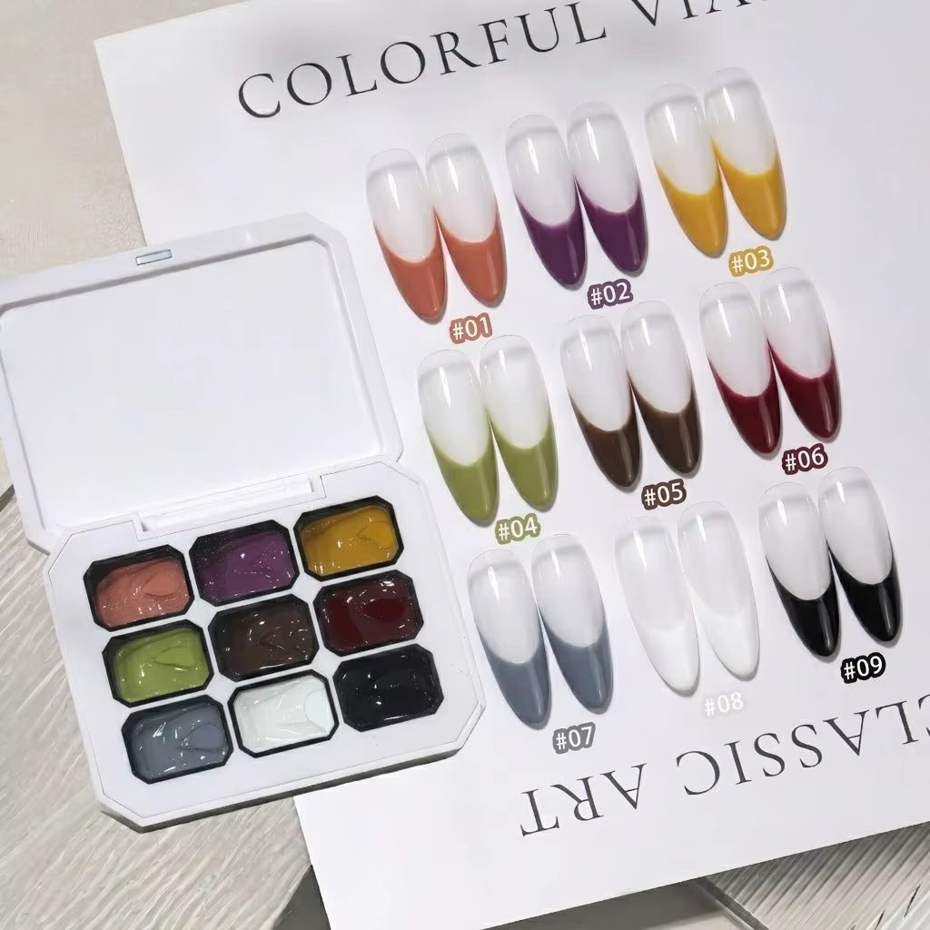 Vernis à ongles en gel solide 9 couleurs, gel de manucure tendance à haute saturation, application e