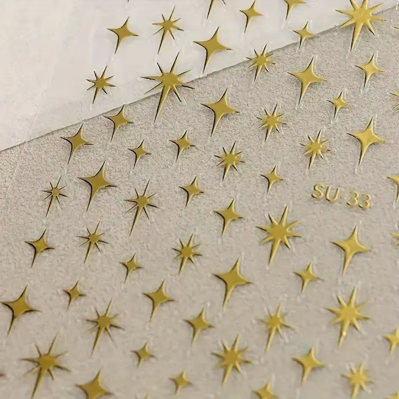 Autocollants pour ongles Y2K Starburst, décorations scintillantes dorées et argentées pour manucure