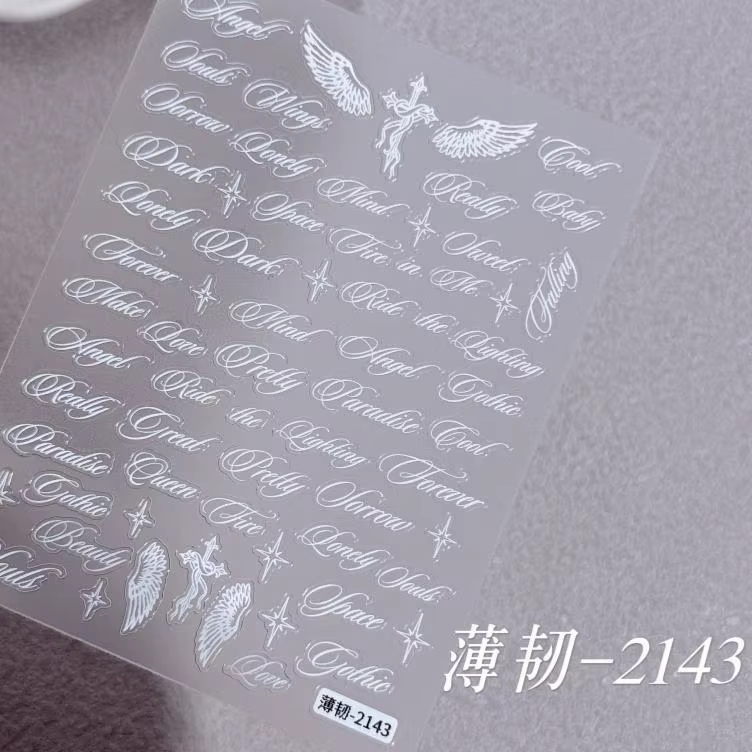 Autocollants pour ongles, ailes d'ange, lettres anglaises noires et blanches, messages, décorations