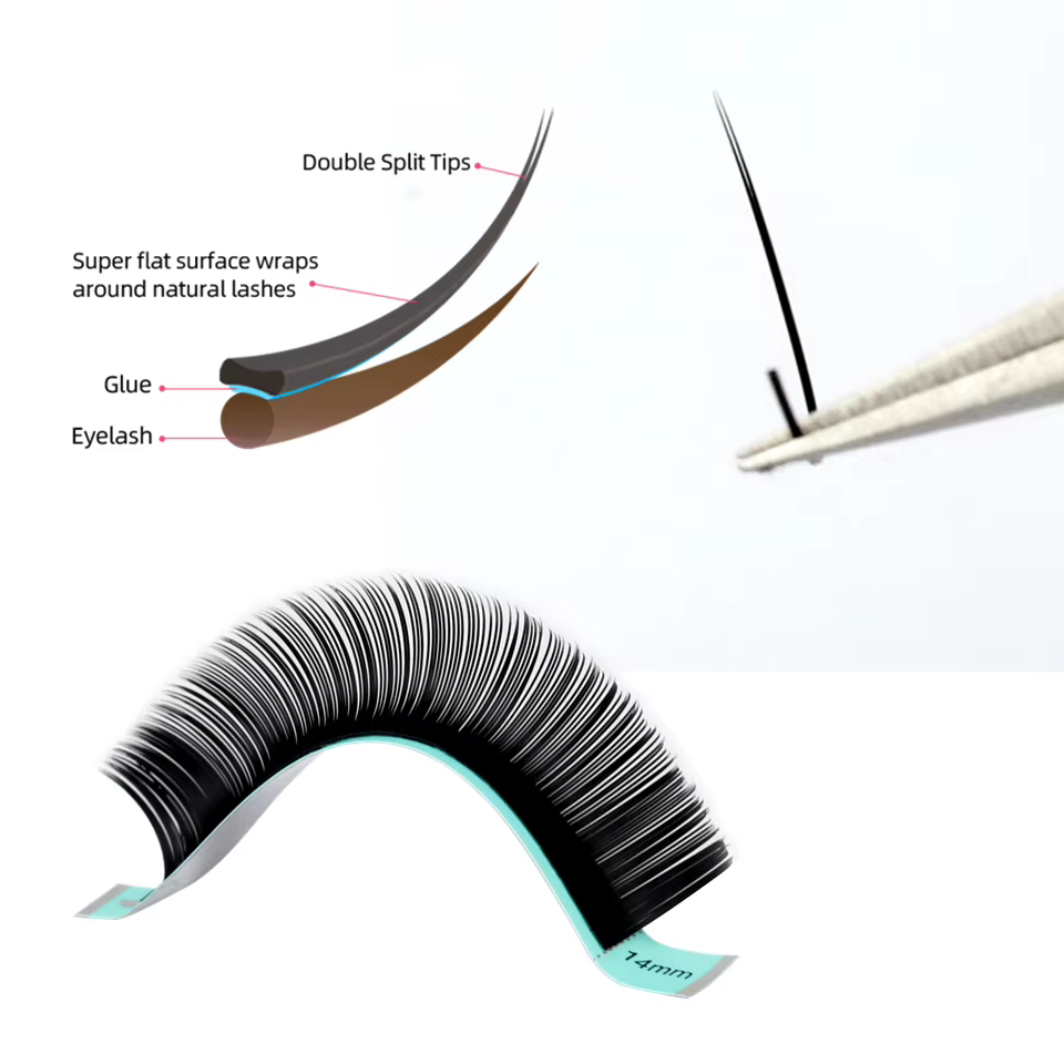 RUJADE 5 étuis/Lot Ellipse plat Extensions de cils individuels doux pointes fendues Extension de cil