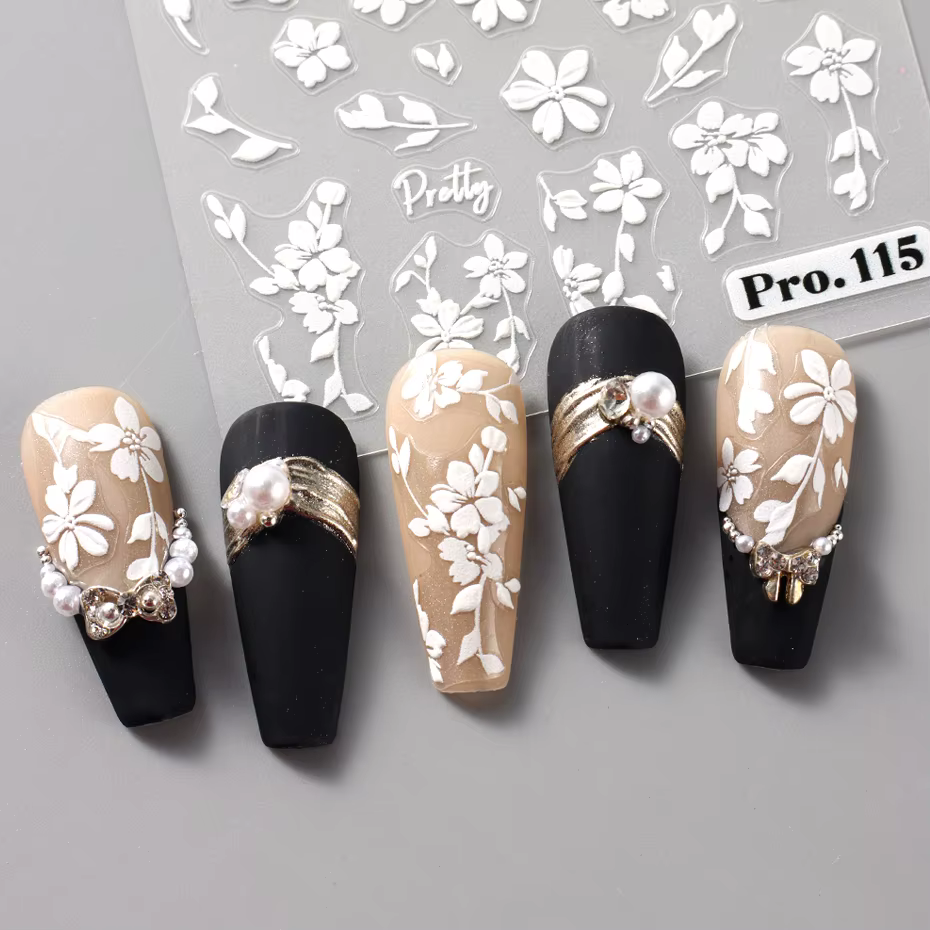 Autocollants 3D pour Nail Art, 2 pièces, fleurs blanches, feuilles de fleurs Sakura, décorations d'o