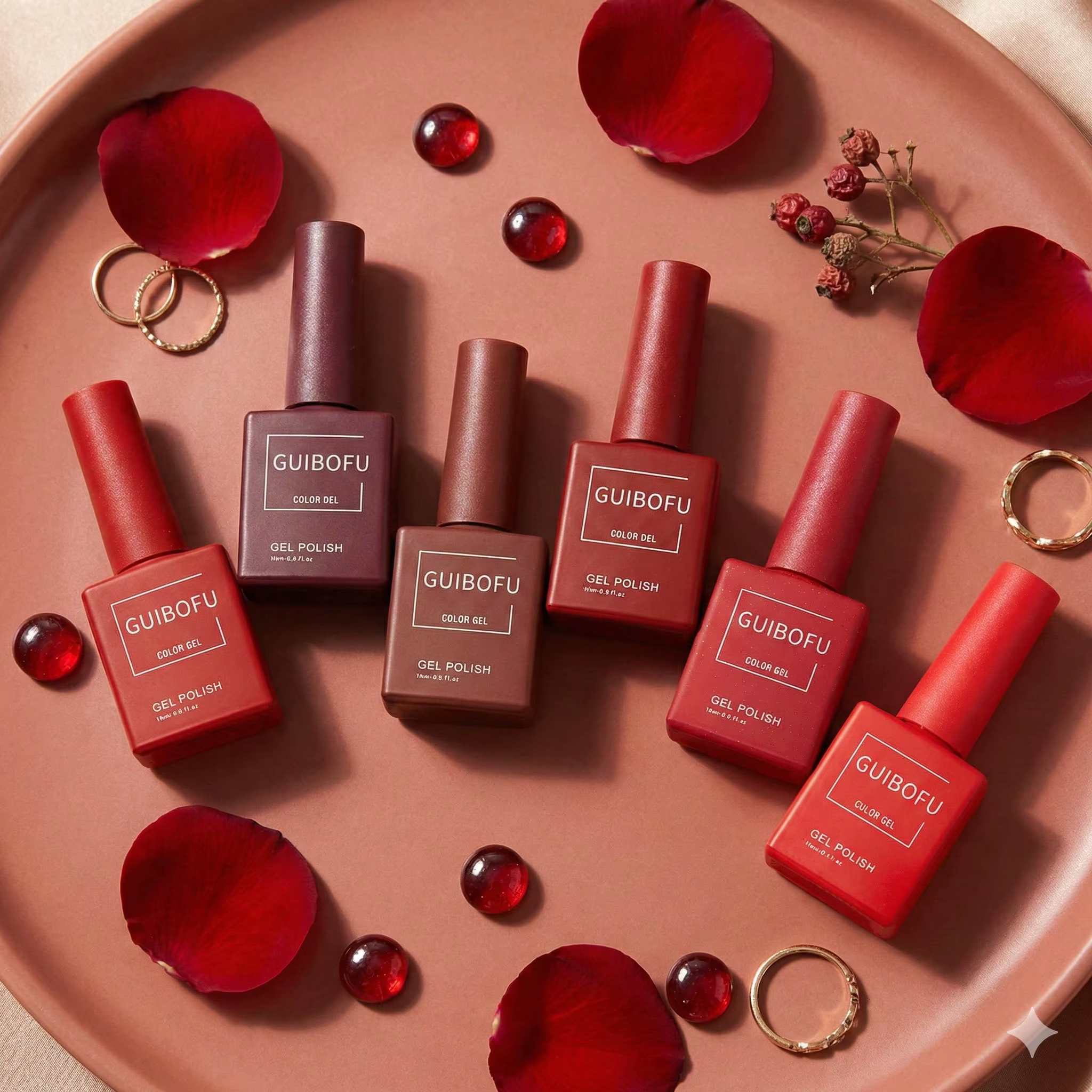 Lot de 6 vernis à ongles gel UV LED 15ml, rouge classique, pailleté, pour Noël, la Saint-Valentin, l