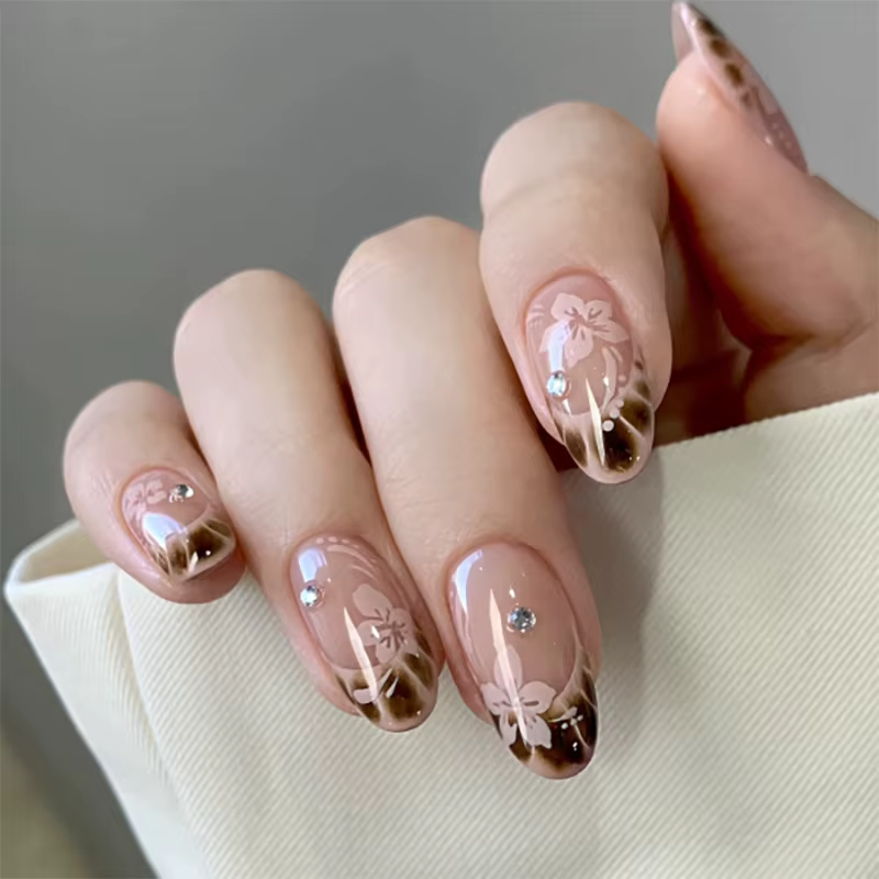 24 pièces rouge français court presse sur ongles doux Cool amande faux ongles nœud papillon perle am