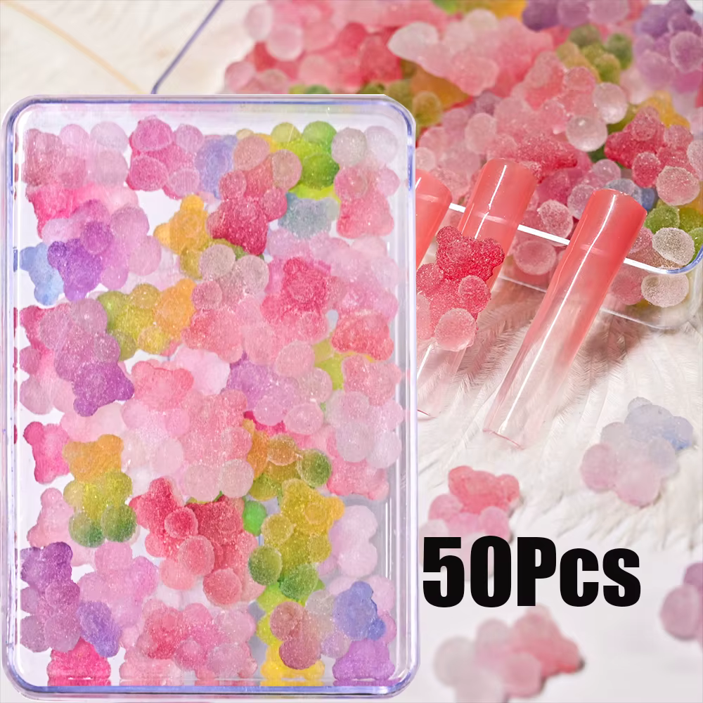Breloques pour Nail Art, ours gommeux dégradé, Y2K, ours Kawaii, Design en résine, strass, bricolage