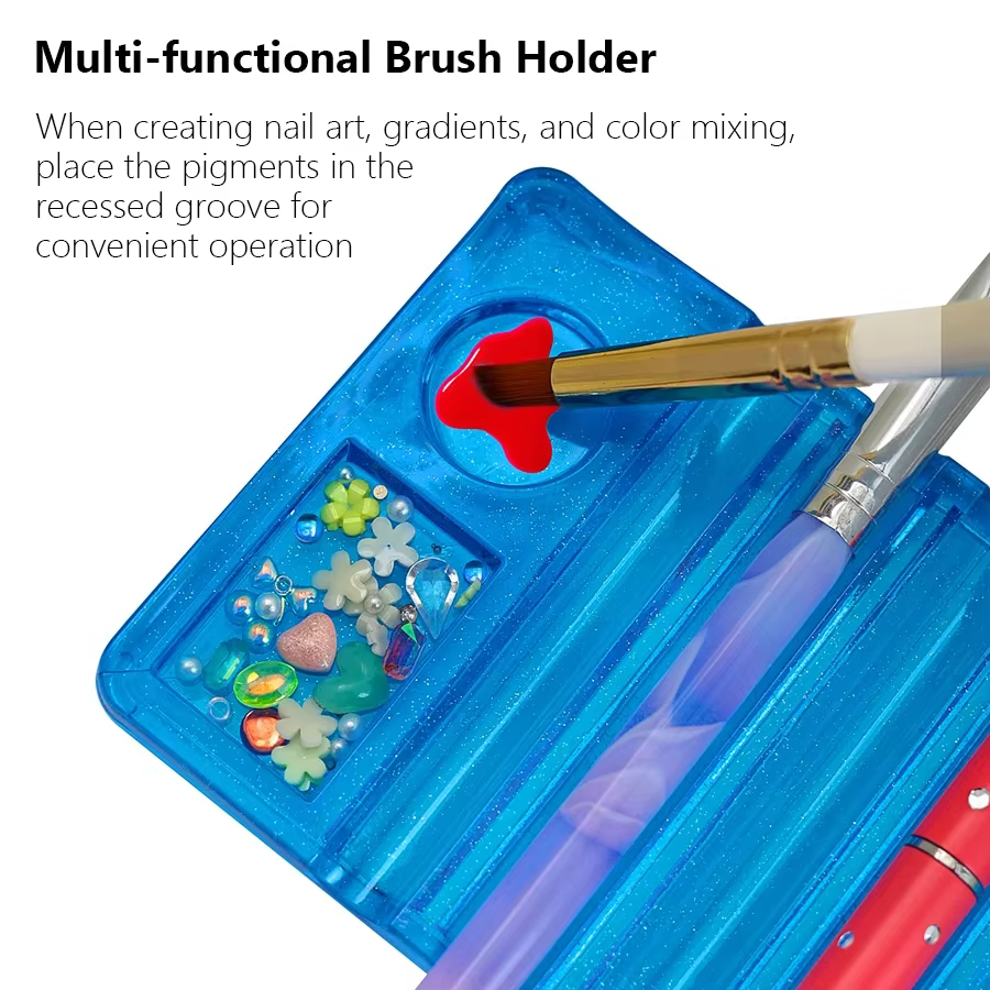 Porte-stylo polyvalent en acrylique pour Nail Art, support de brosse à 5 compartiments avec Palette