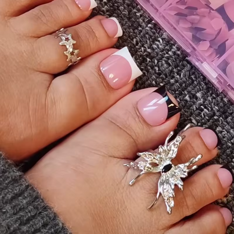 30 pièces pointes d'ongles carrées été français dégradé faux ongles d'orteil portable court carré pi