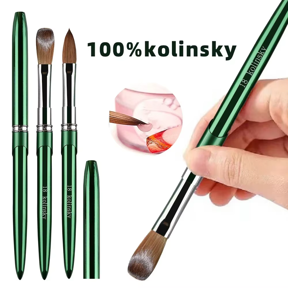 Brosse à ongles en acrylique Kolinsky de haute qualité, nouveau produit en métal 100% pur, brosse Ko
