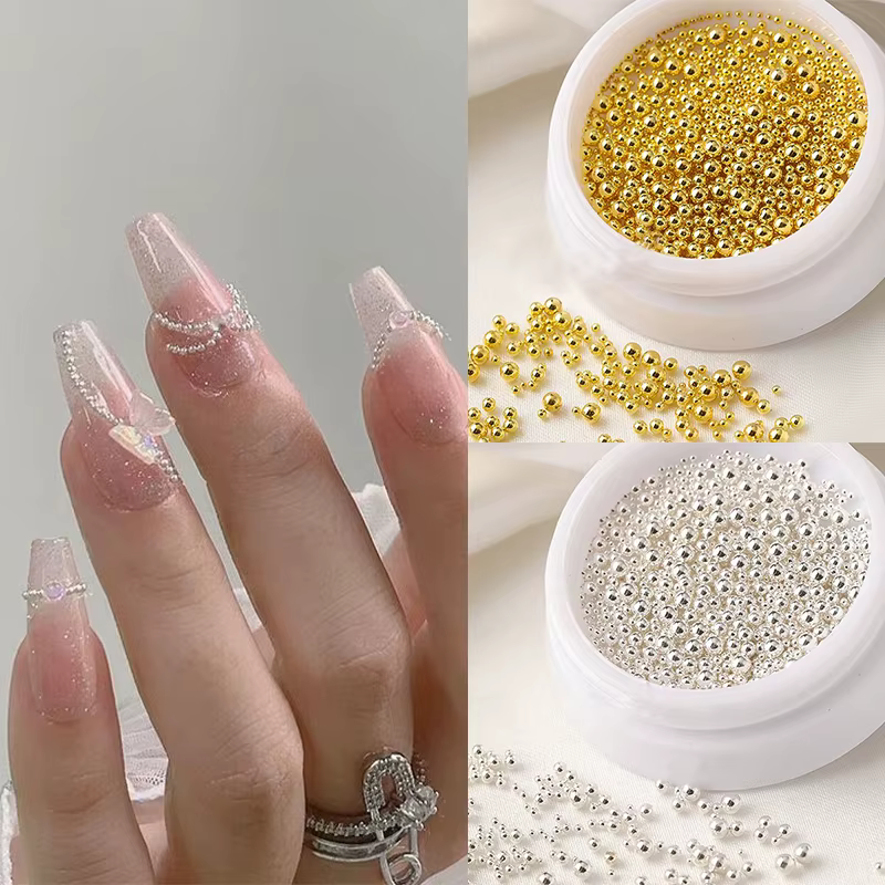 0.4mm-1.5mm 3D acier minuscule Nail Art décoration or argent boule d'acier Nail Art Caviar perles on