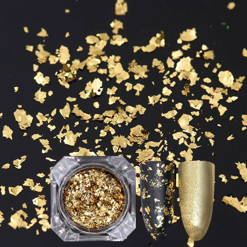 Paillettes en aluminium pour ongles, flocons d'or argenté, 0.2g, miroir scintillant, poudre de paill