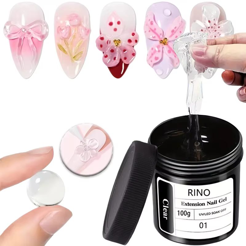 Gel de construction solide anti-adhésif 100g - Gel dur transparent, rose, blanc pour extension d'ong
