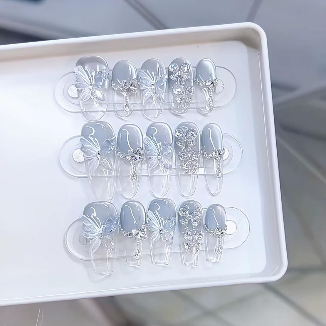 10 pièces haut de gamme français oeil de chat papillon rêve bleu mer glace Transparent tridimensionn
