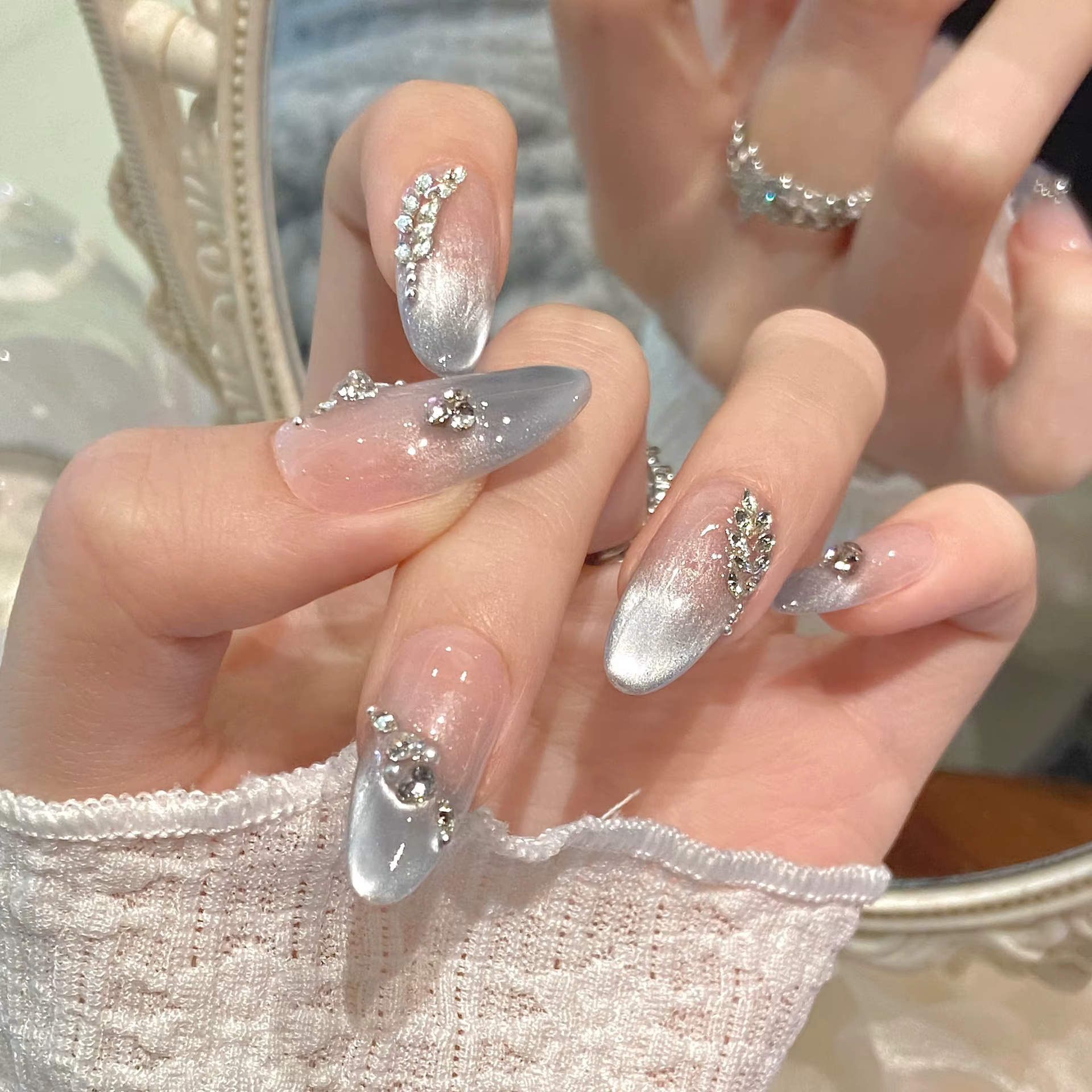 10 pièces Simple fait à la main faux ongles pointe dégradé rose Design faux ongles Art réutilisable