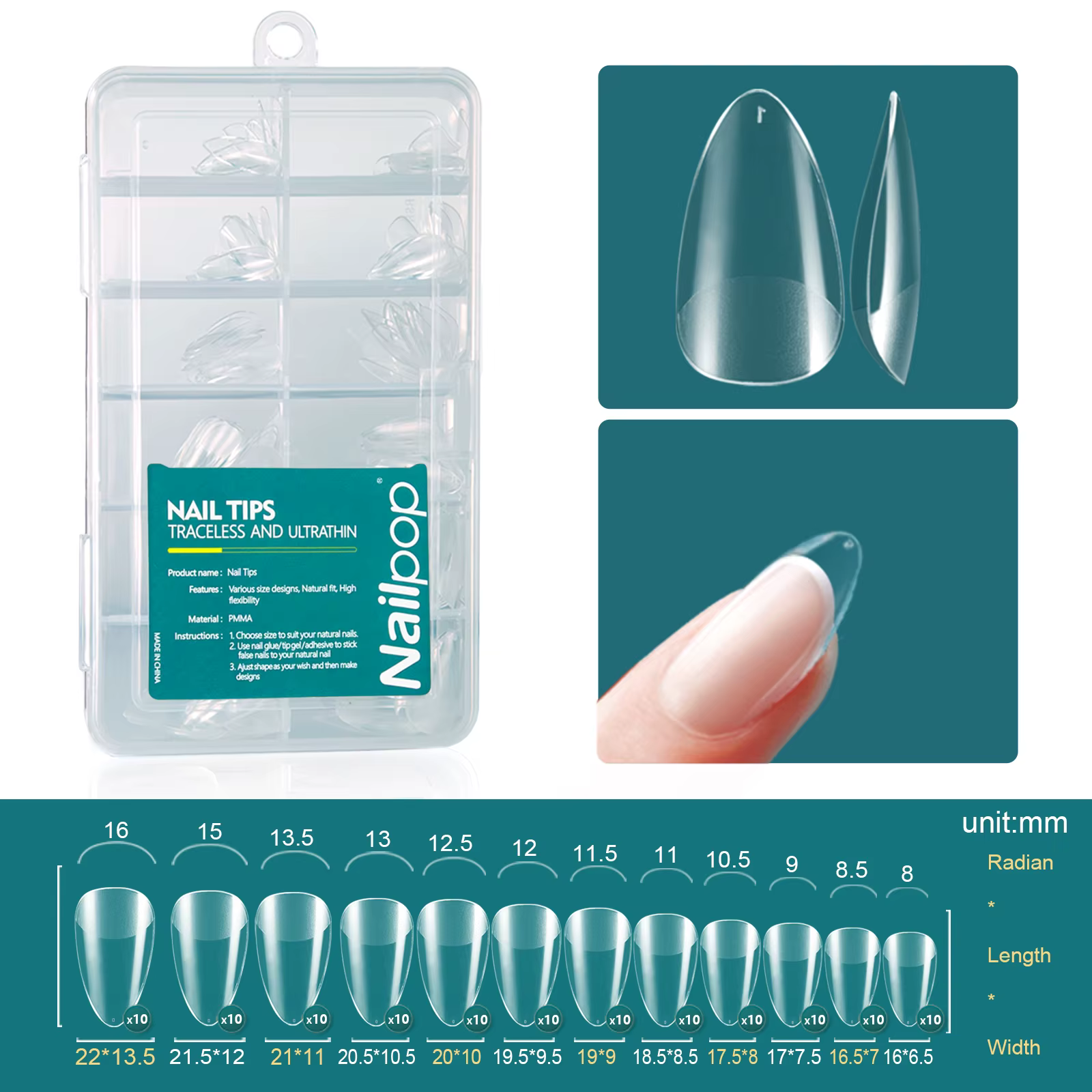 Nailpop – pointes de Gel souple pour ongles, matériau acrylique, amande moyenne/café, capsules artif