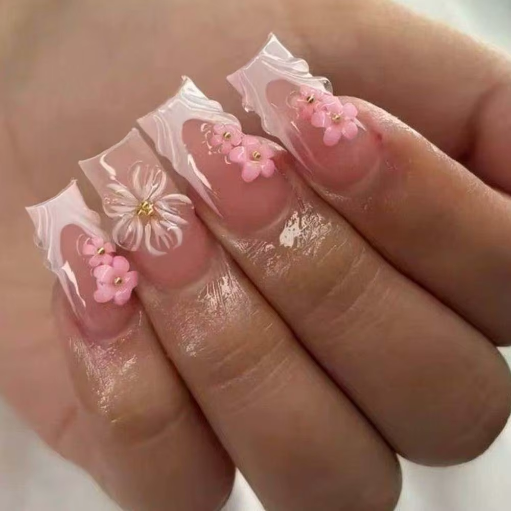 Élevez votre Style avec, 24 pièces/ensemble, pointes d'ongles à pression, fleurs en gel 3D, faux ong