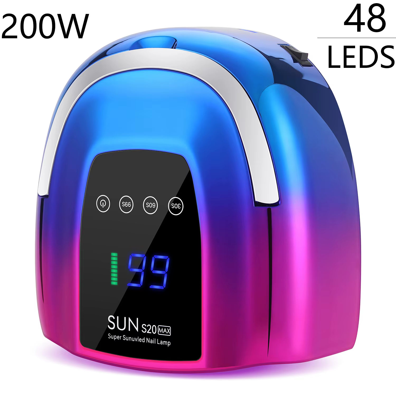Lampe à ongles LED UV rechargeable 200W, sèche-ongles sans fil avec 3 réglages de minuterie et capte