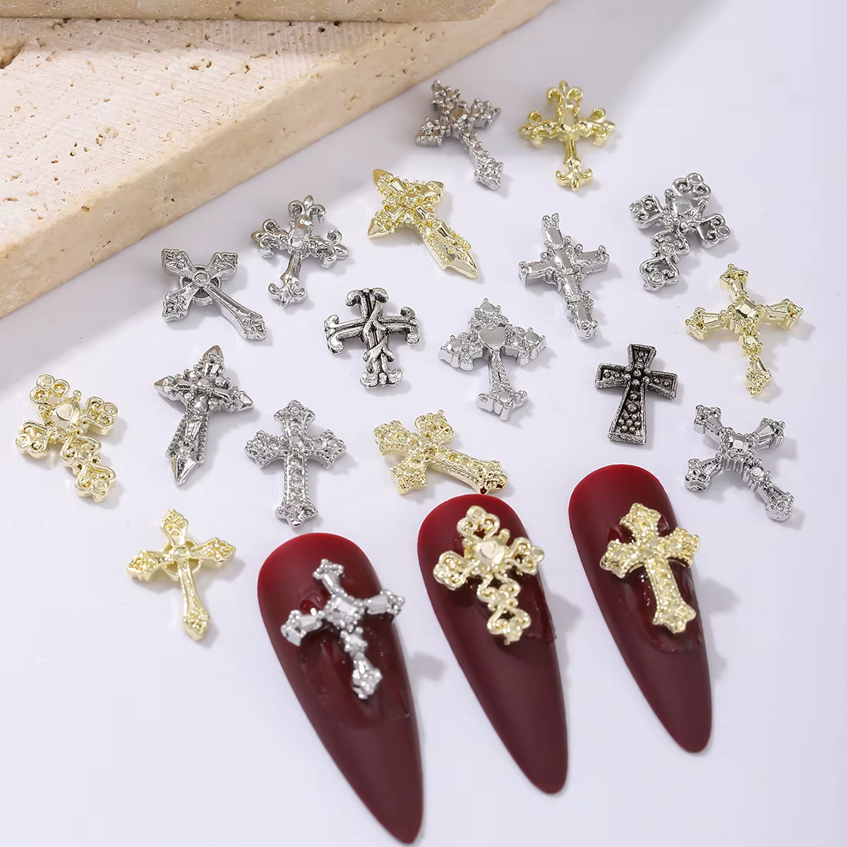 60 pièces or et argent punk vent vintage croix garniture d'ongle, alliage strass, y2k métal style br