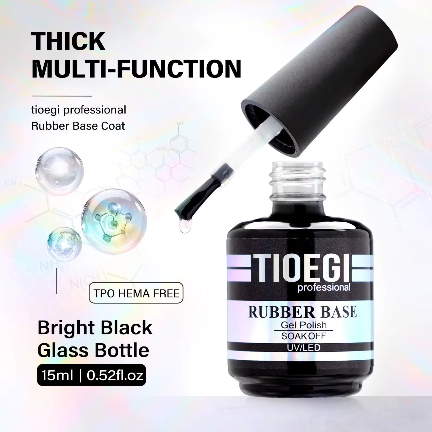 TIOEGI TPO HEMA – Gel de Base en caoutchouc gratuit, 15ml, sans essuyage, Super brillant, longue dur