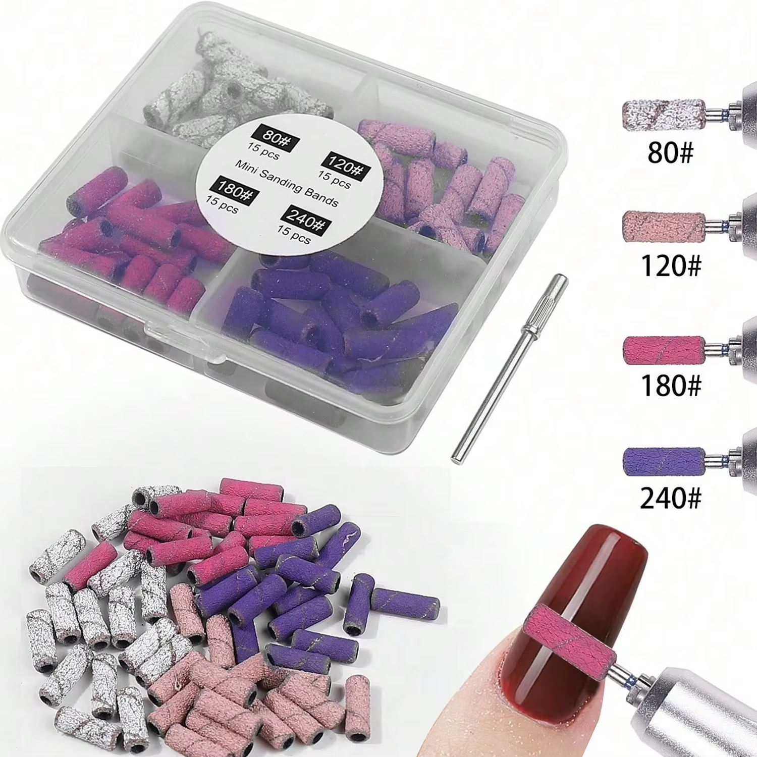 Forets à ongles bandes de ponçage-pour perceuse à ongles 60 pièces 4 couleurs lime fine grossière pe