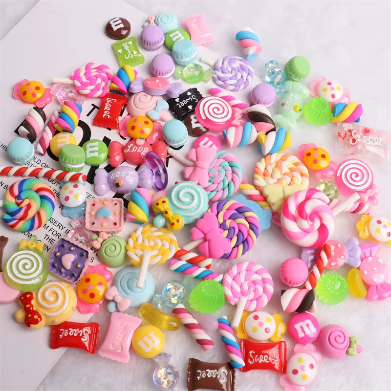 Breloques multi-formes Kawaii pour Nail Art, 20 pièces, bonbons sucrés, ours gommeux, sucette en rés