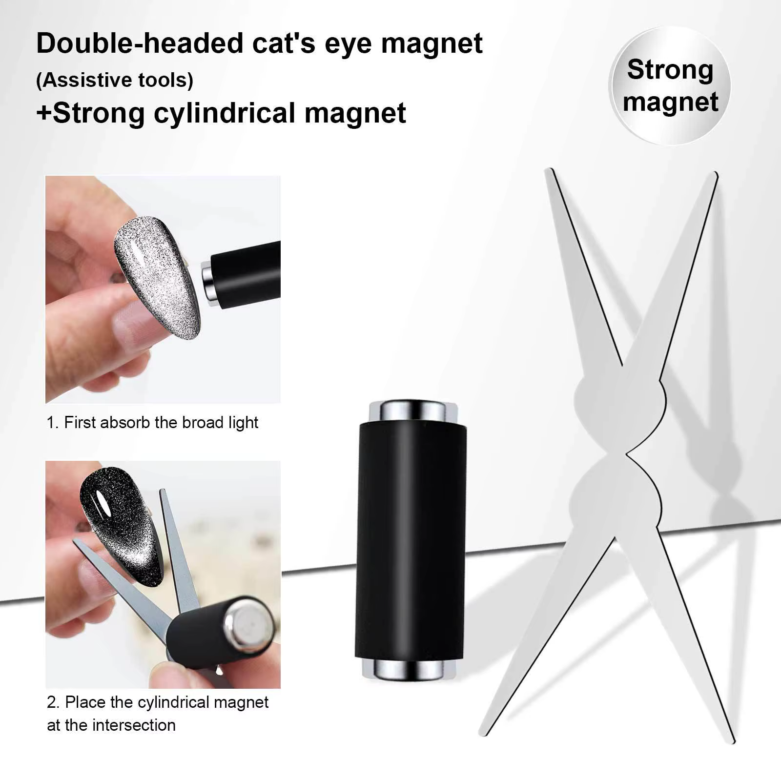 Kit d'aimants pour nail art français à double tête, aimant 3D puissant effet œil de chat, pour verni