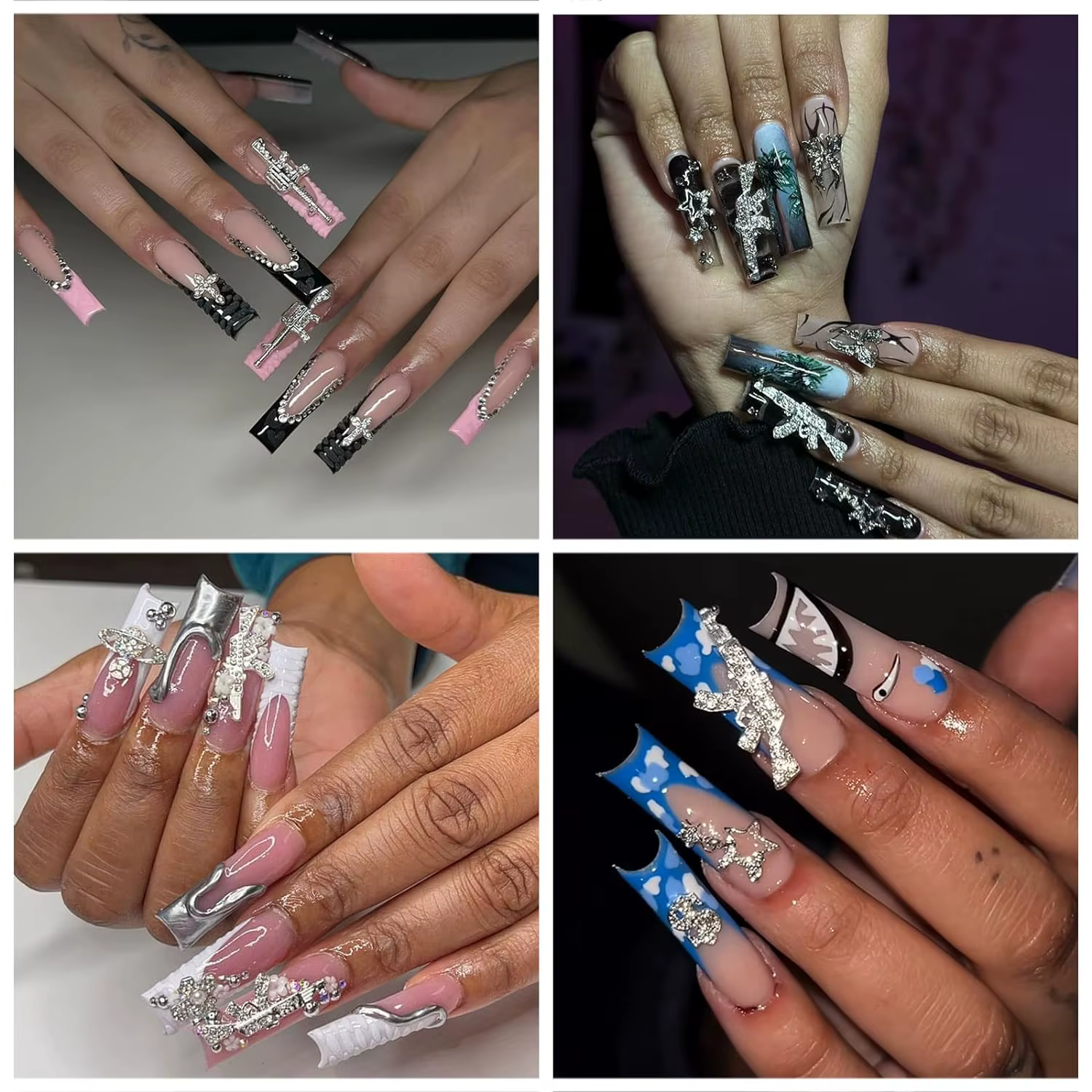 44 pièces pistolet ongles breloques Nail Art strass alliage pistolet Dollar signe étoile ongles luxe