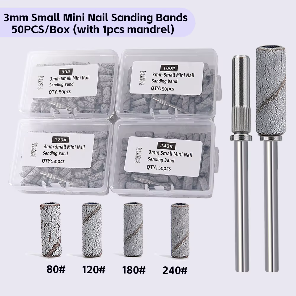 50/100 pièces 3mm petites bandes de ponçage des ongles ensemble pour forage des ongles fraisage manu