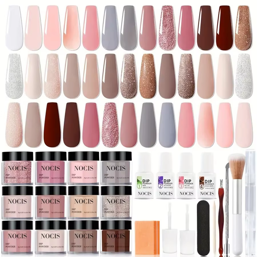 Kit de poudre à ongles 20 couleurs avec liquide, pas besoin de lampe UV LED, facile à appliquer, lon