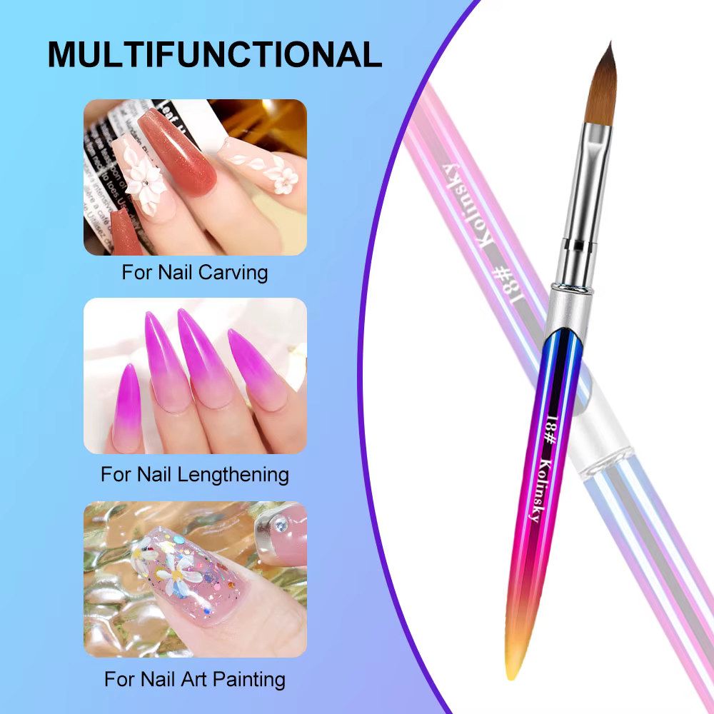 Kolinsky brosse à ongles pour manucure Gel brosse pour ongles Art brosse 3D acrylique liquide poudre