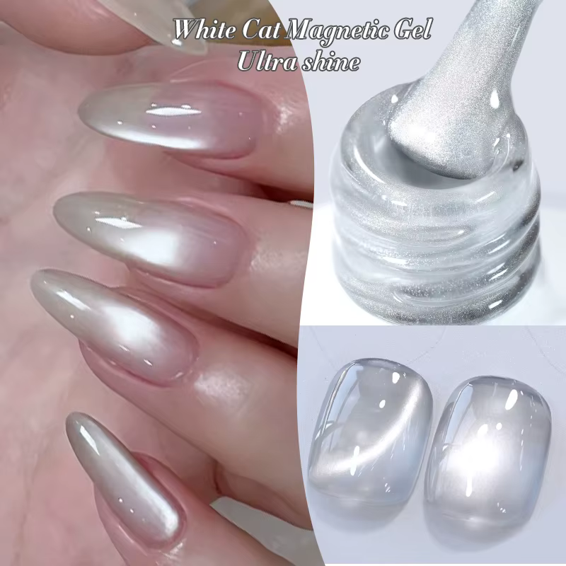 BORN PRETTY 10ml Gel Magnétique Effet Chat Blanc Fluide Ultra Brillant Soak Off UV Gel Effet Miroir