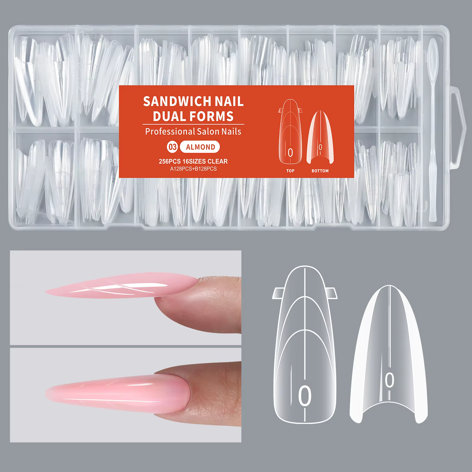256 pièces/boîte Sandwich à ongles double forme pointes d'ongles construire rapidement forme de Gel 