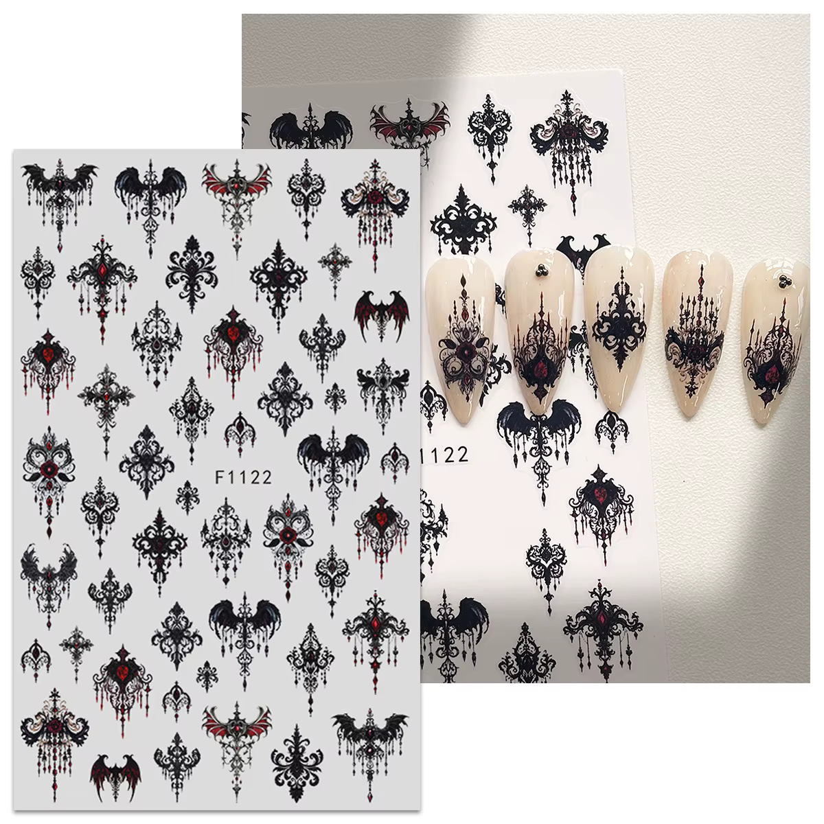 Autocollants pour nail art de style gothique foncé, faciles à appliquer pour la décoration des ongle