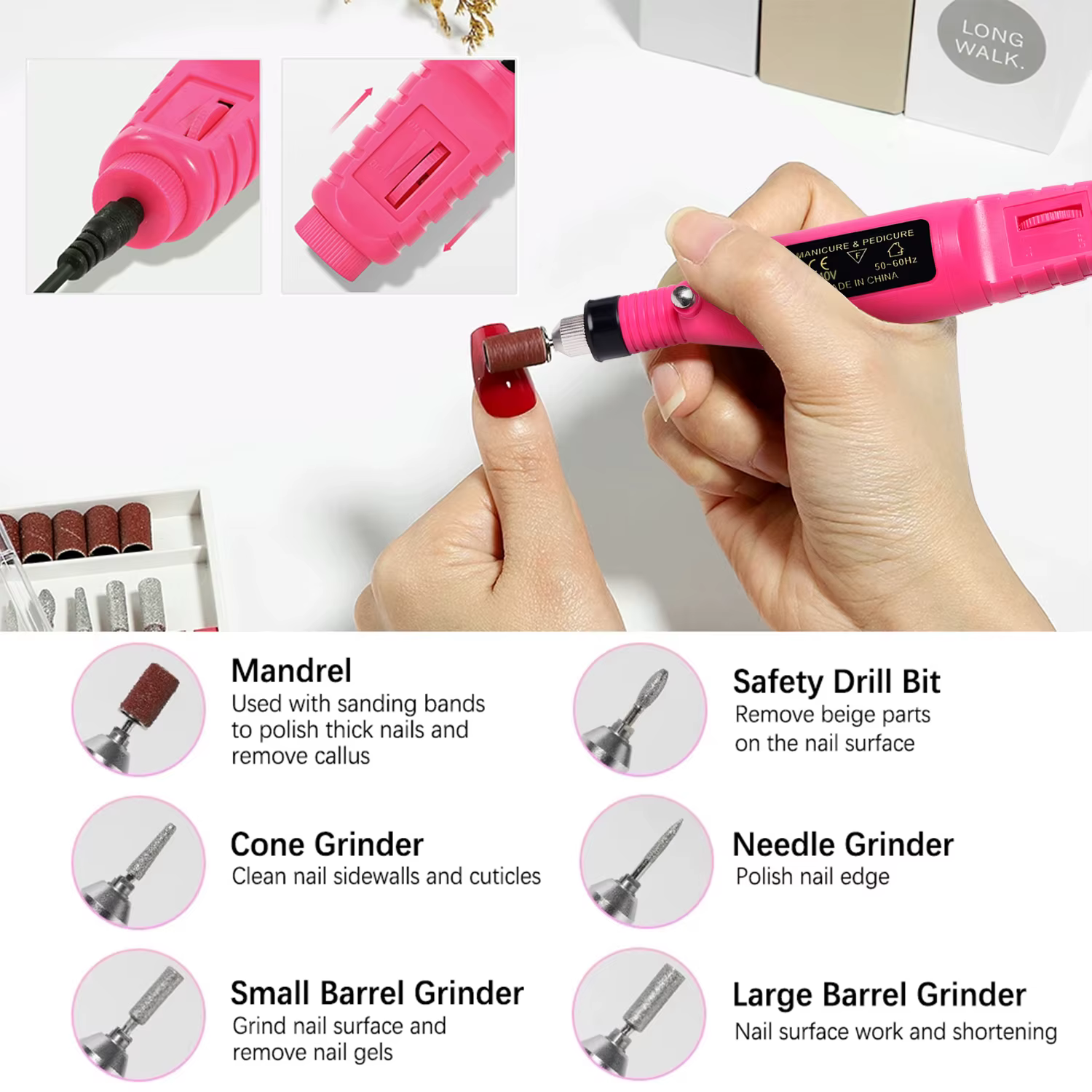Ensemble de ponceuse à ongles électrique, perceuse à ongles, équipement de meulage, fraise pour manu