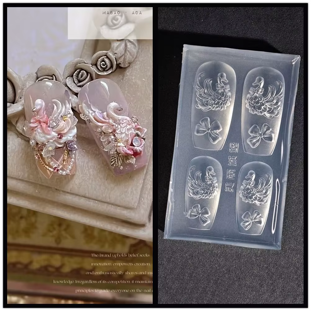 Moule à ongles en acrylique 3D Rose cygne, 1 pièce, décorations pour Nail Art, bricolage, plaques d'