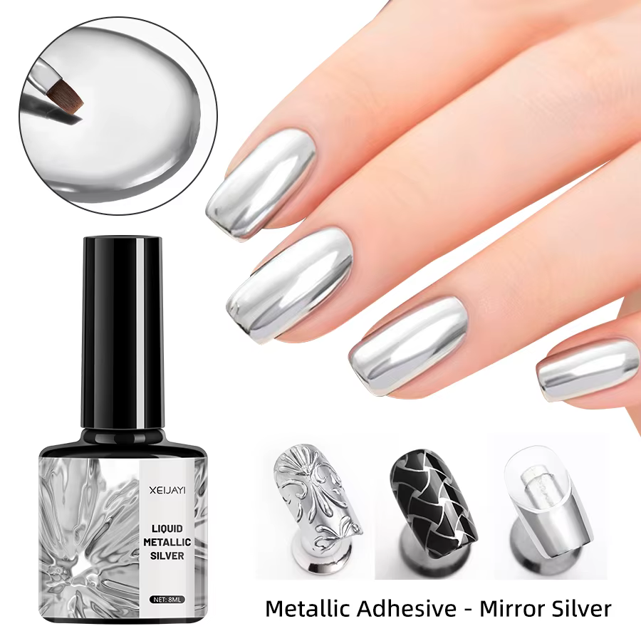 Miroir Métal Gel Vernis À Ongles avec Argent Rose Doré Peinture Dessin-Facile à Appliquer et Longue