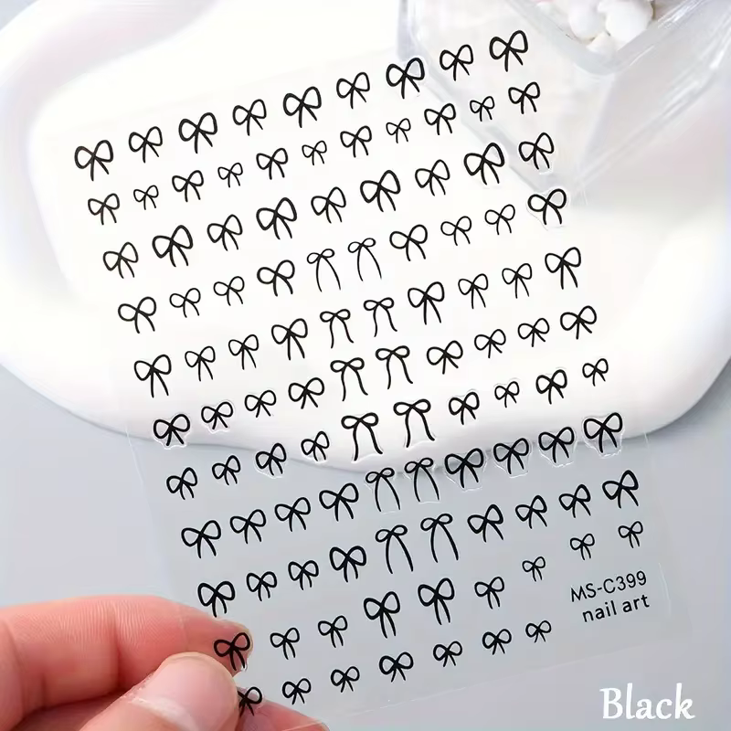 1/2 pièces noir blanc rose Mini nœud papillon Design Nail Art autocollant auto-adhésif dentelle ruba