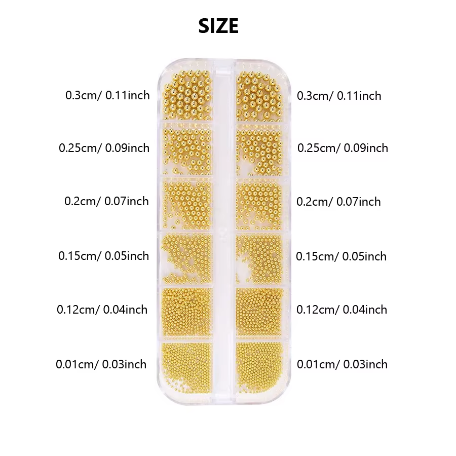Perles de Caviar à 12 compartiments, accessoires métalliques pour Nail Art, perles en métal avec boî