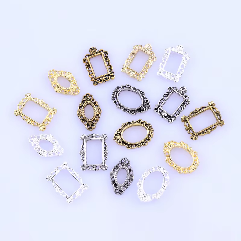 50 pièces cadres d'art d'ongle 4 formes modèles bricolage breloques en alliage pour accessoires d'on