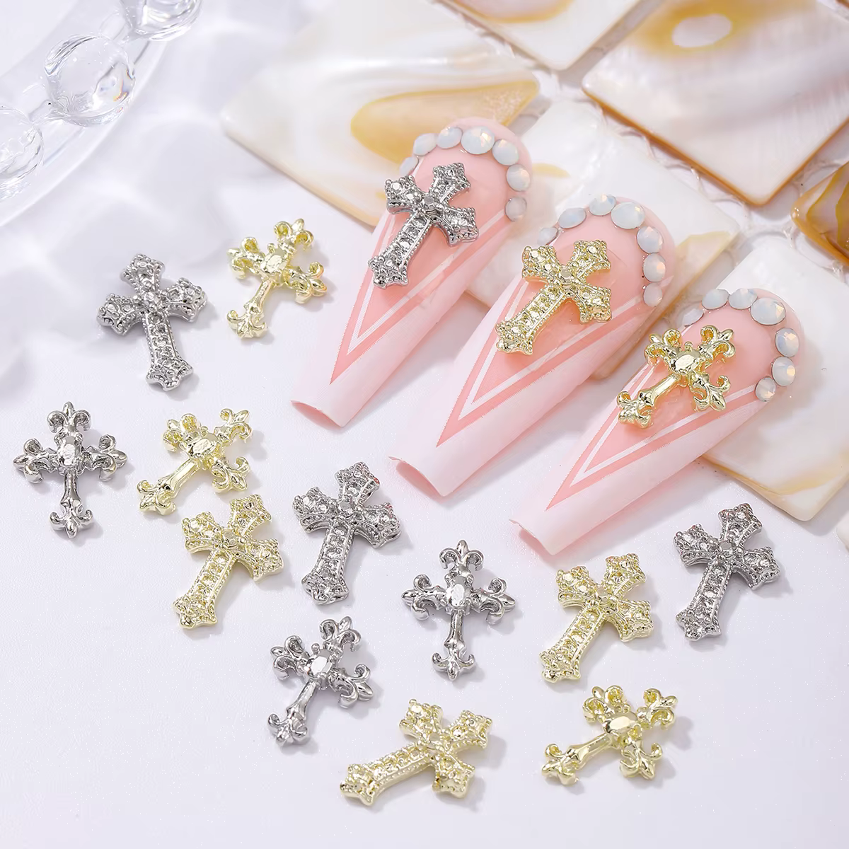 50 garnitures d'ongles croisées vintage, alliage, style métal y2k, garniture de style d'ongles à fai
