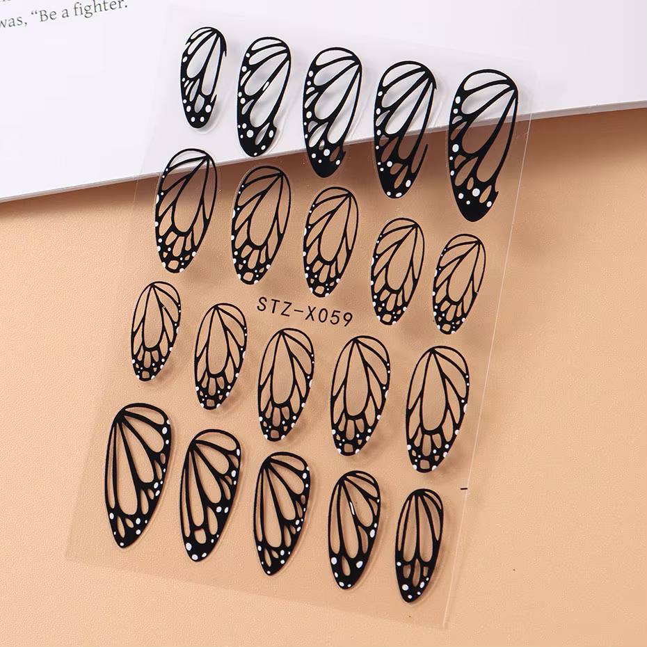 Autocollants pour ongles ailes de papillon noires, 2 pièces, modèles élégants pour ongles de printem