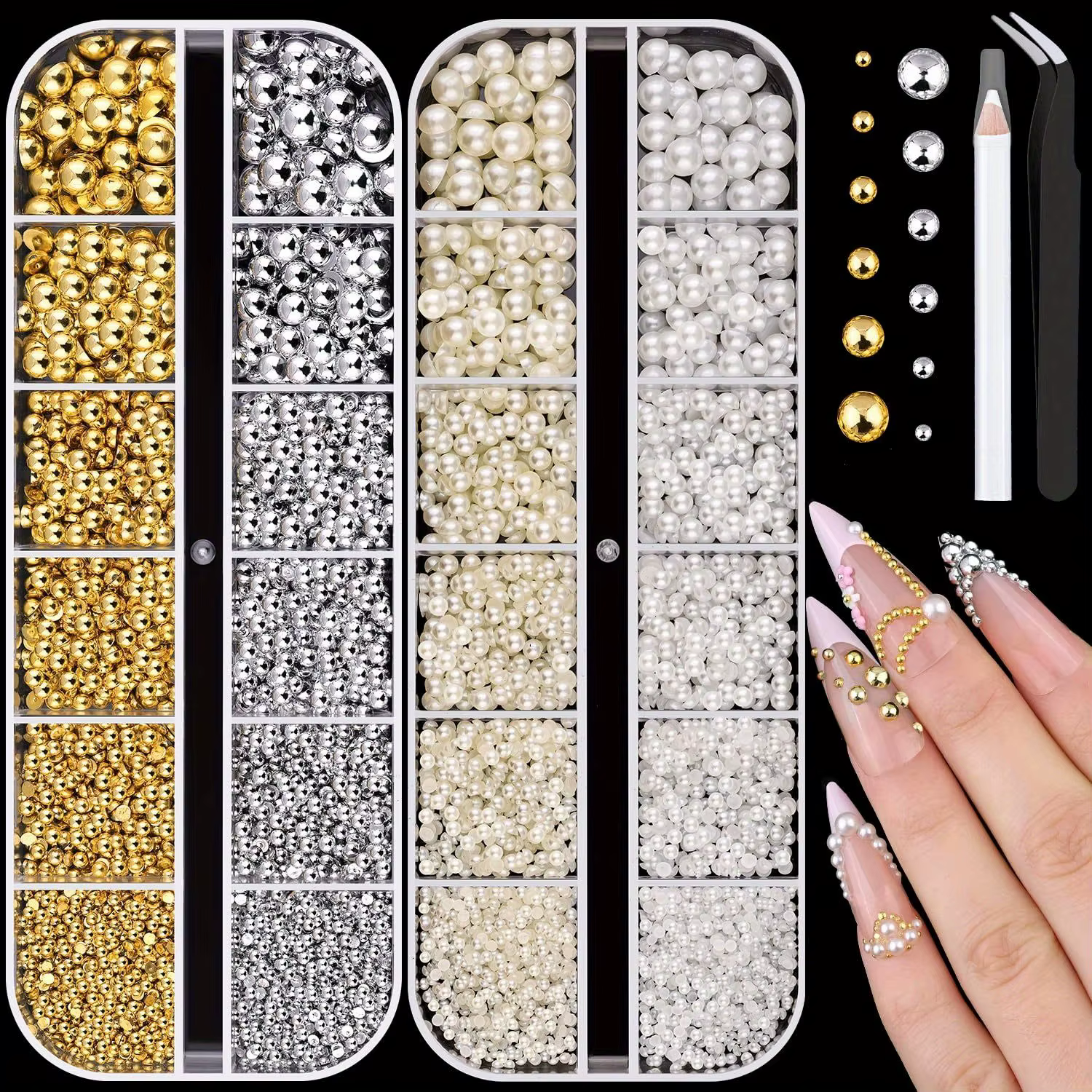 Perles plates en alliage pour ongles, accessoires de décoration, demi-perles, pièces de bijoux pour
