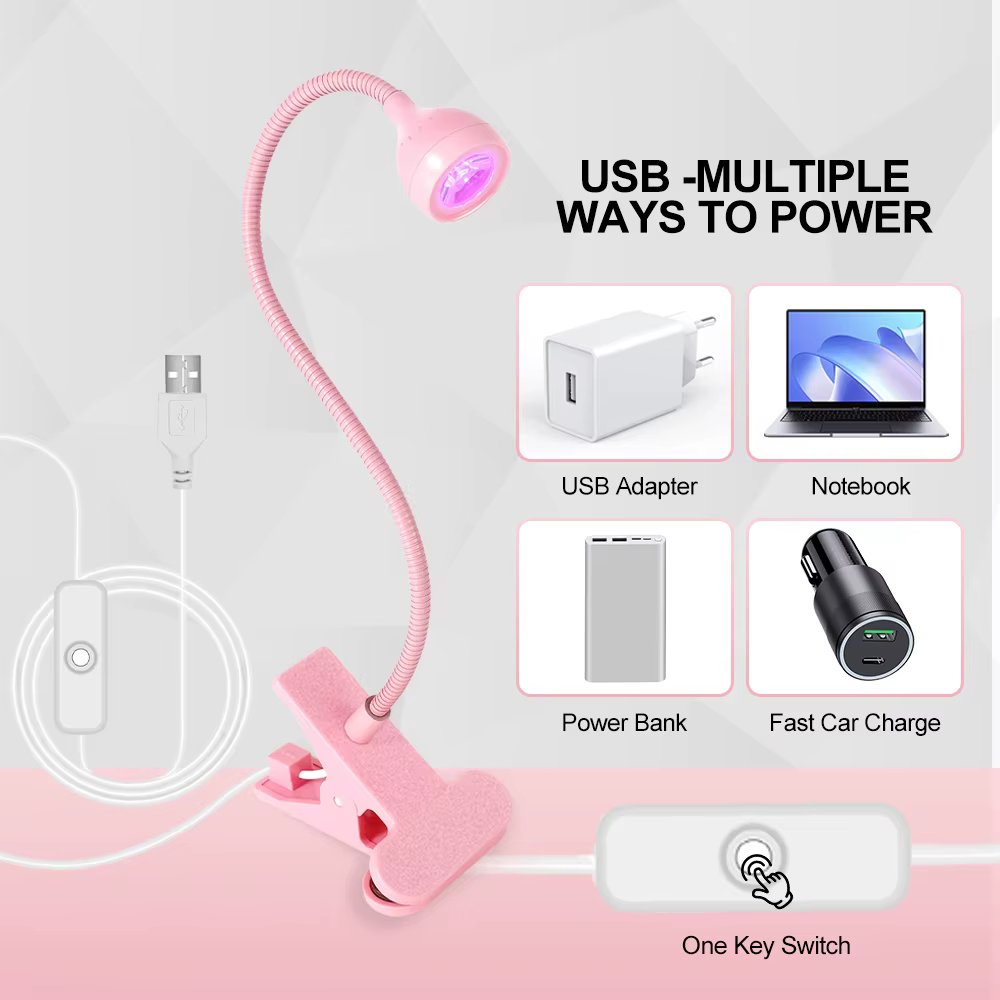 Lampe UV LED pour sécher les ongles en Gel, vernis à ongles, bureau Flexible à clipser, Mini lampe à