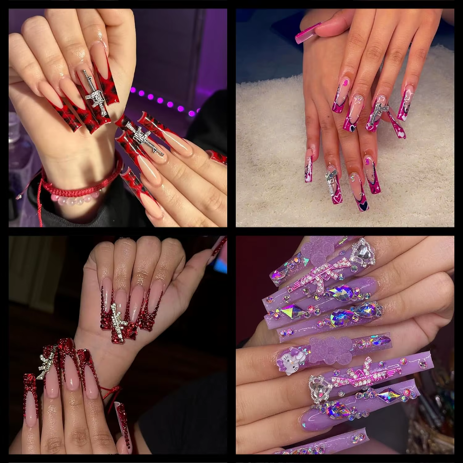 44 pièces pistolet ongles breloques Nail Art strass alliage pistolet Dollar signe étoile ongles luxe