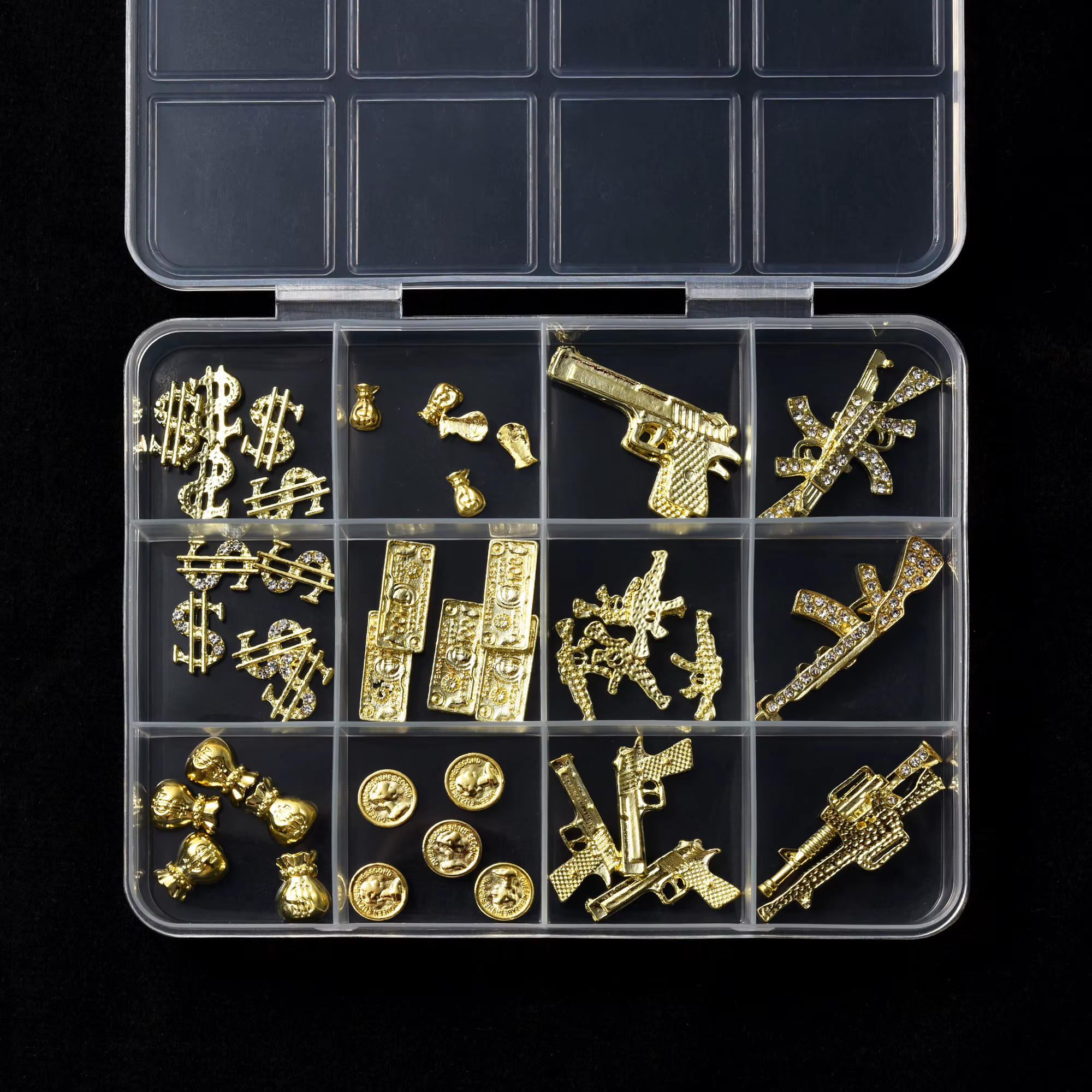 Accessoires professionnels pour ongles en alliage métallique Y2K, 12 grilles, petit signe d'argent d