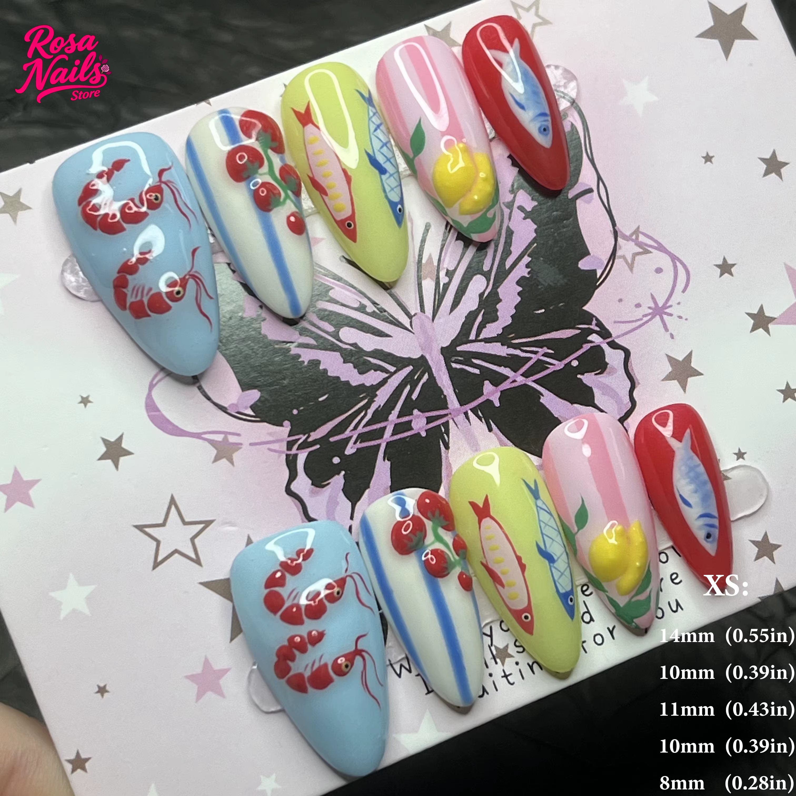 10 pièces presse à la main sur les ongles peints à la main poisson Olive Nail Art amande Y2k presse