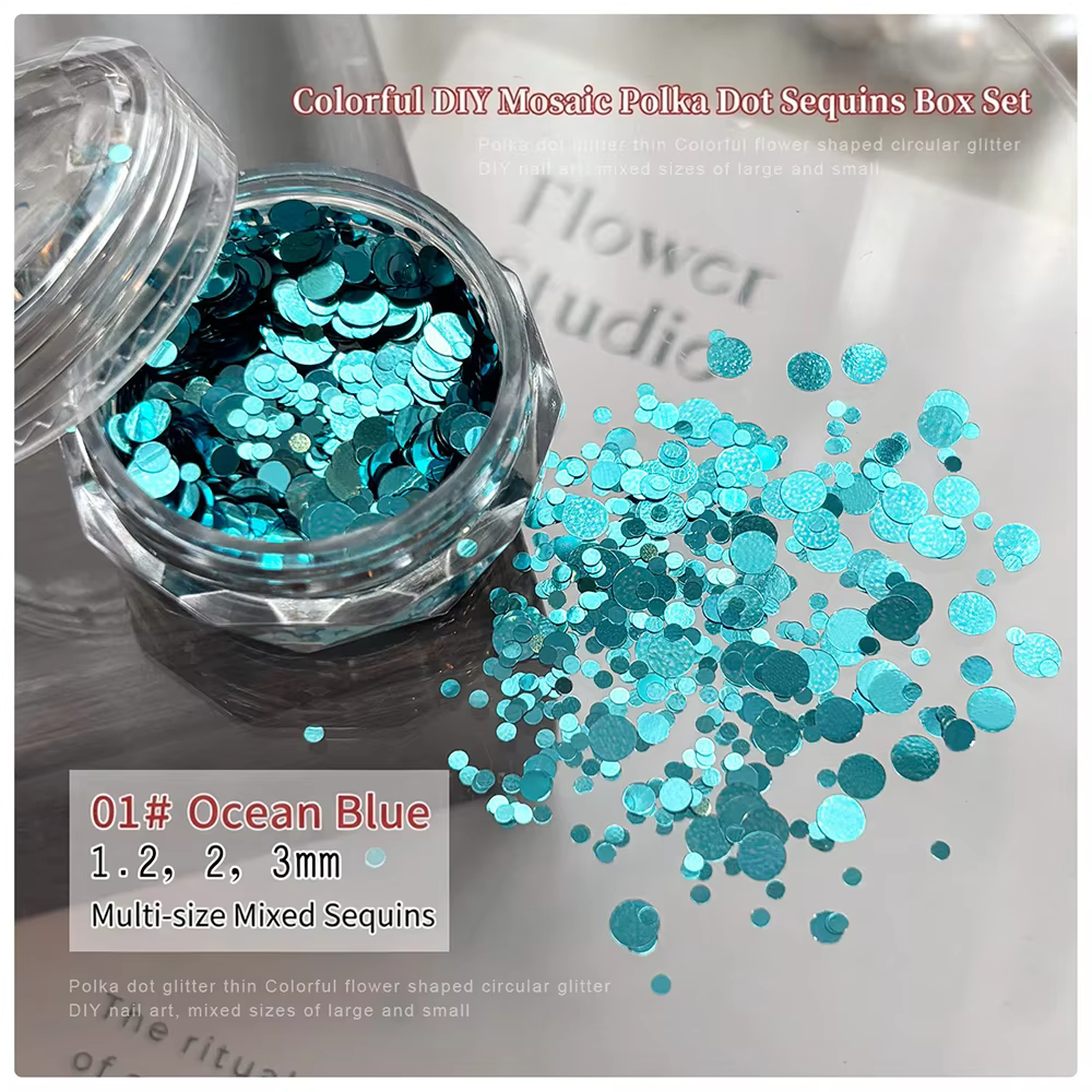 1 boîte de paillettes rondes à pois pour ongles, motifs floraux colorés DIY, flocons de différentes 