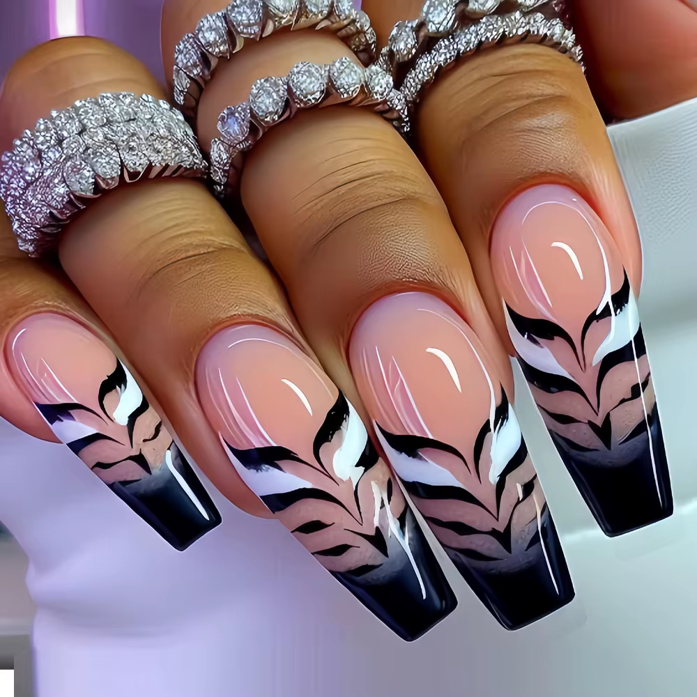 Faux ongles mi-longs pour femmes et filles Y2K, imprimé léopard dégradé coloré, pointes de cercueil
