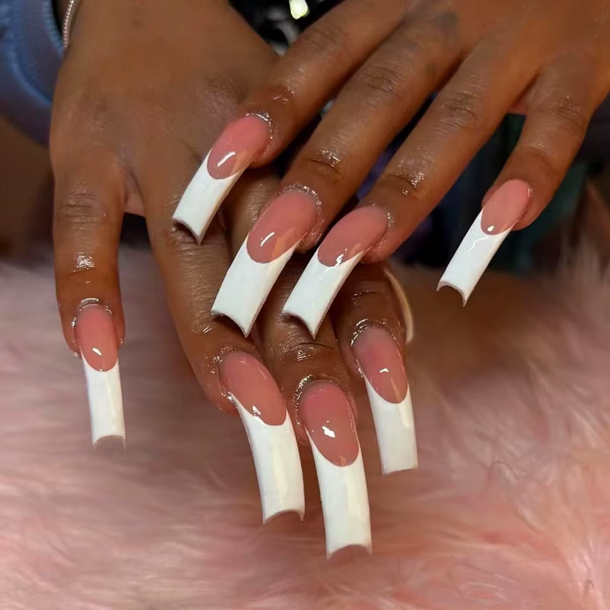 20 pièces mode courbe carré faux ongles Art Simple blanc français longs faux ongles ensembles fini r