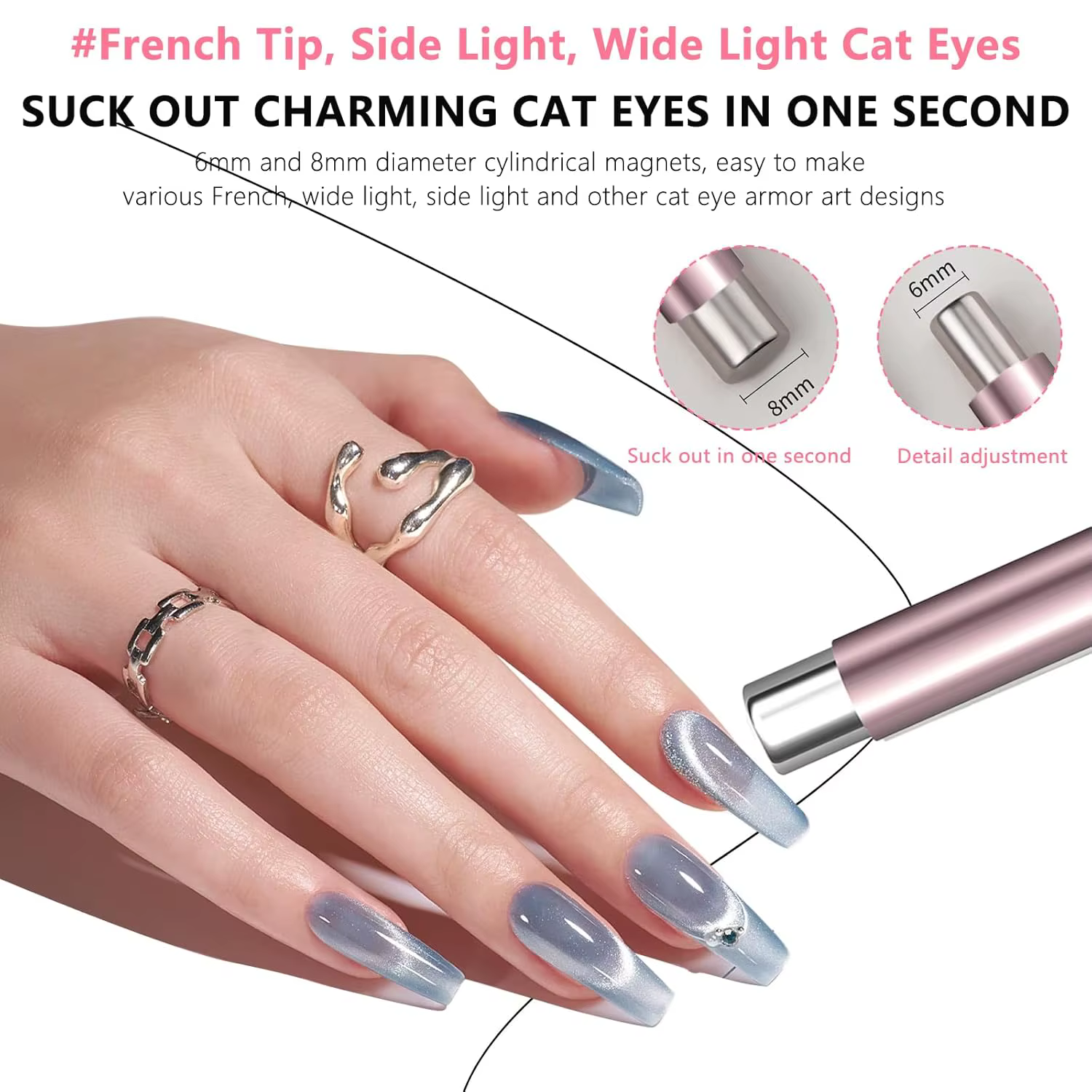 Boule magnétique œil de chat avec bâton magnétique pour ongles, ensemble d'outils, stylo magnétique