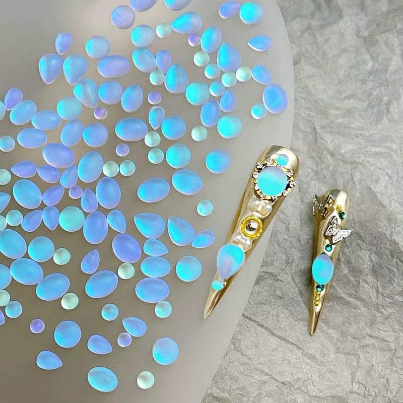 Nouveau mat givré bleu larmes Nail Art breloques ovale goutte d'eau diamant ongles 3D décorations 7S